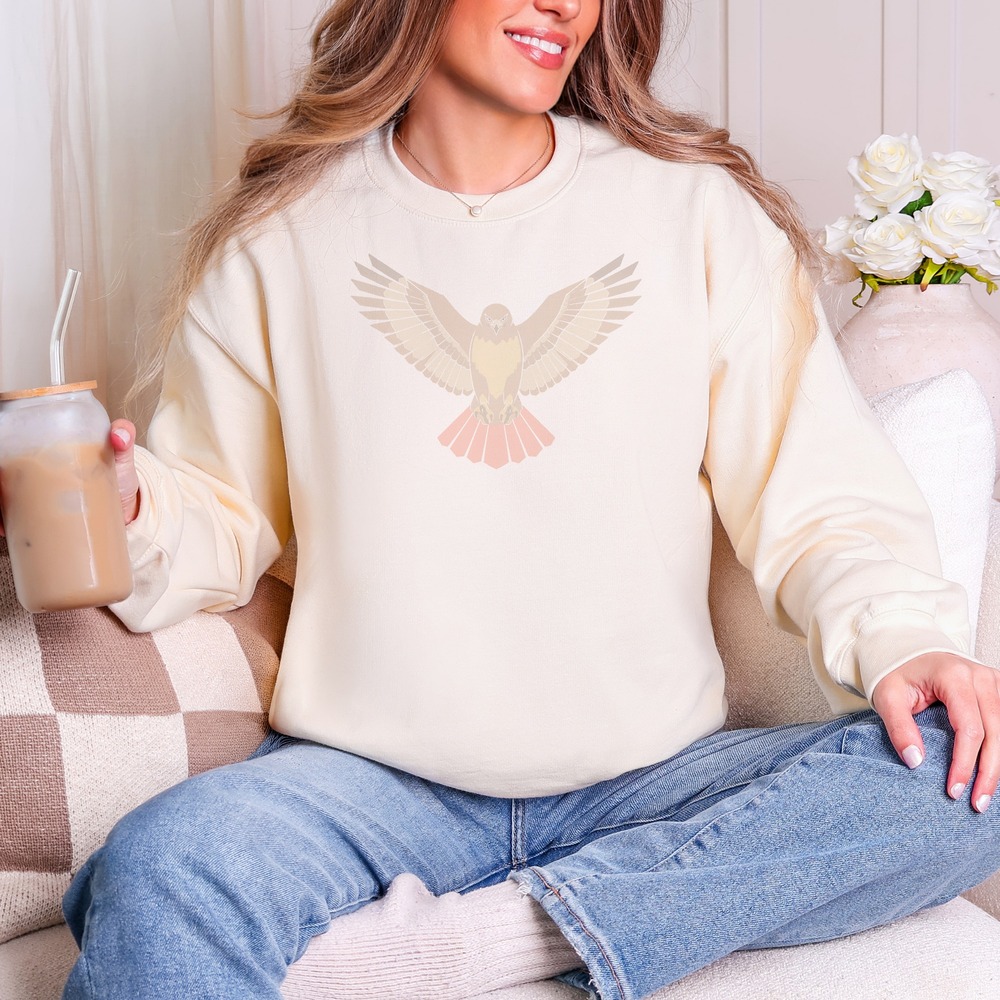 Falcon Spreading Wings in Coral and Brown Sweatshirt